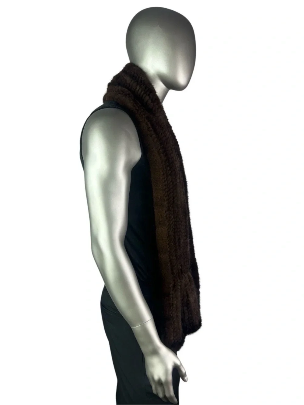 Men’s MAHOGANY MINK Knitted MINK Scarf, 70”L, Certified Vintage Fur
